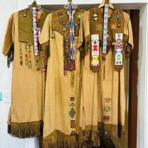 Lot of 3 Camp Fire Girl & Leader Dresses Vintage 1930-40s Beading Headbands